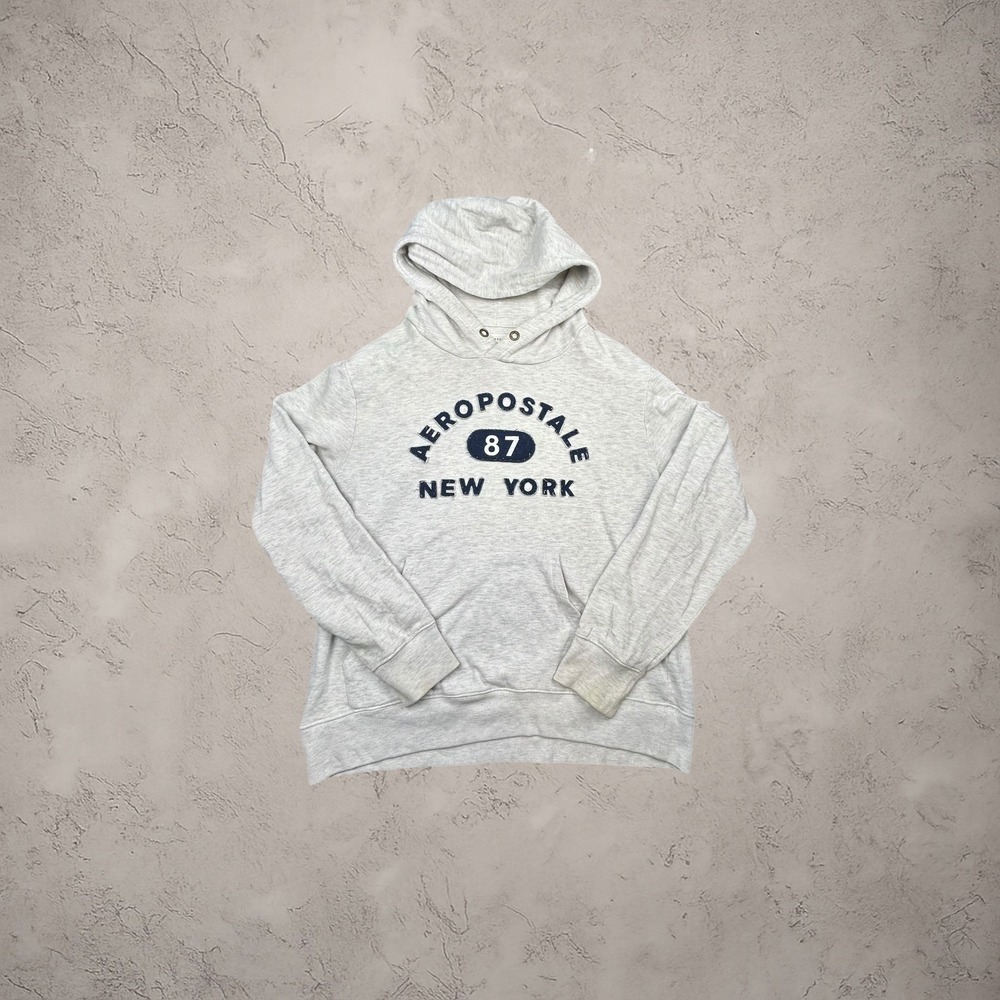 Vintage Aeropostale 87 New York Hoodie Mens‎ Large Heather Gray Y2K Skater Boxy